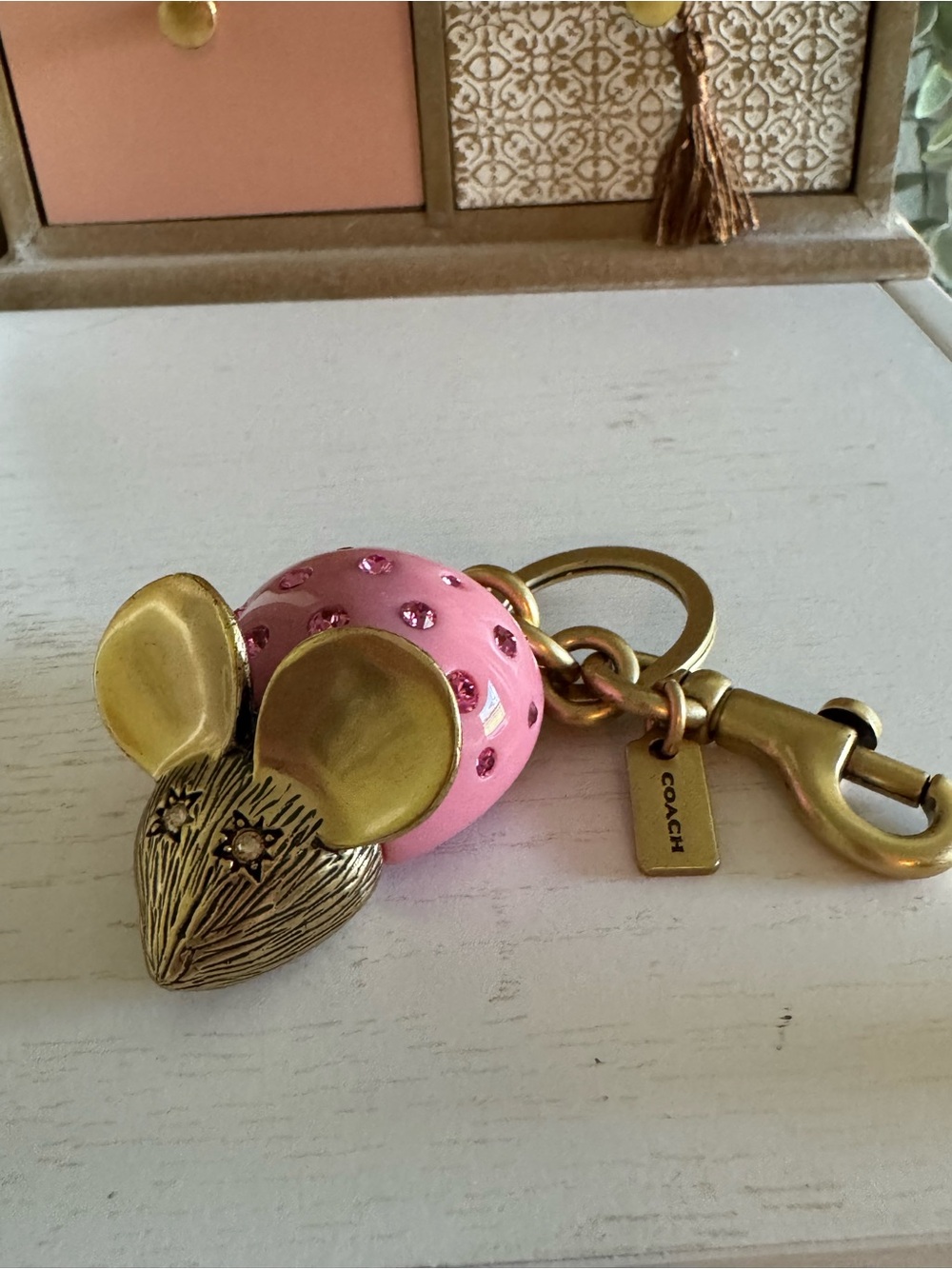 Coach Pink Crystal Mouse Keychain Charm